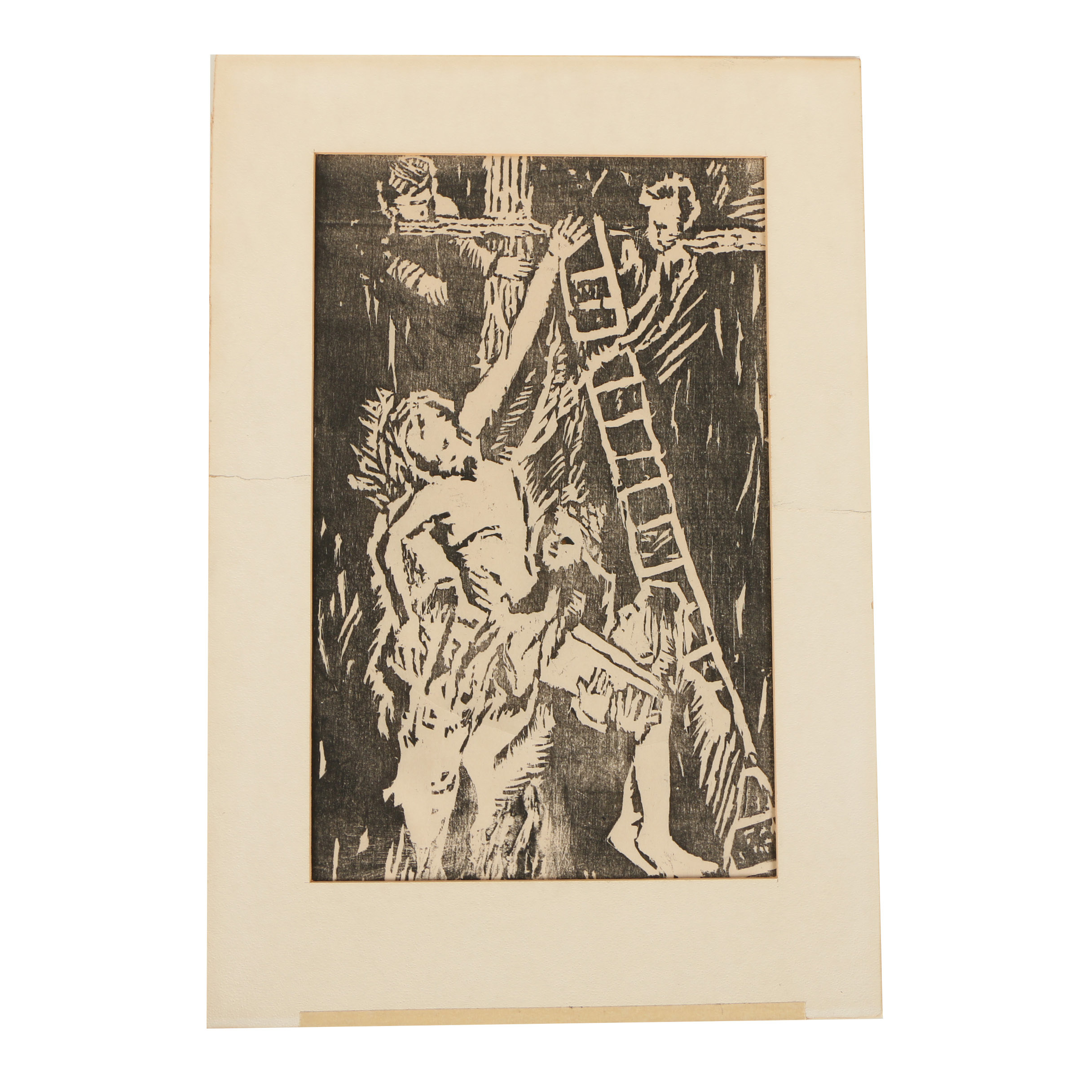 Ray J. Walsh Woodcut "Descent From the Cross"