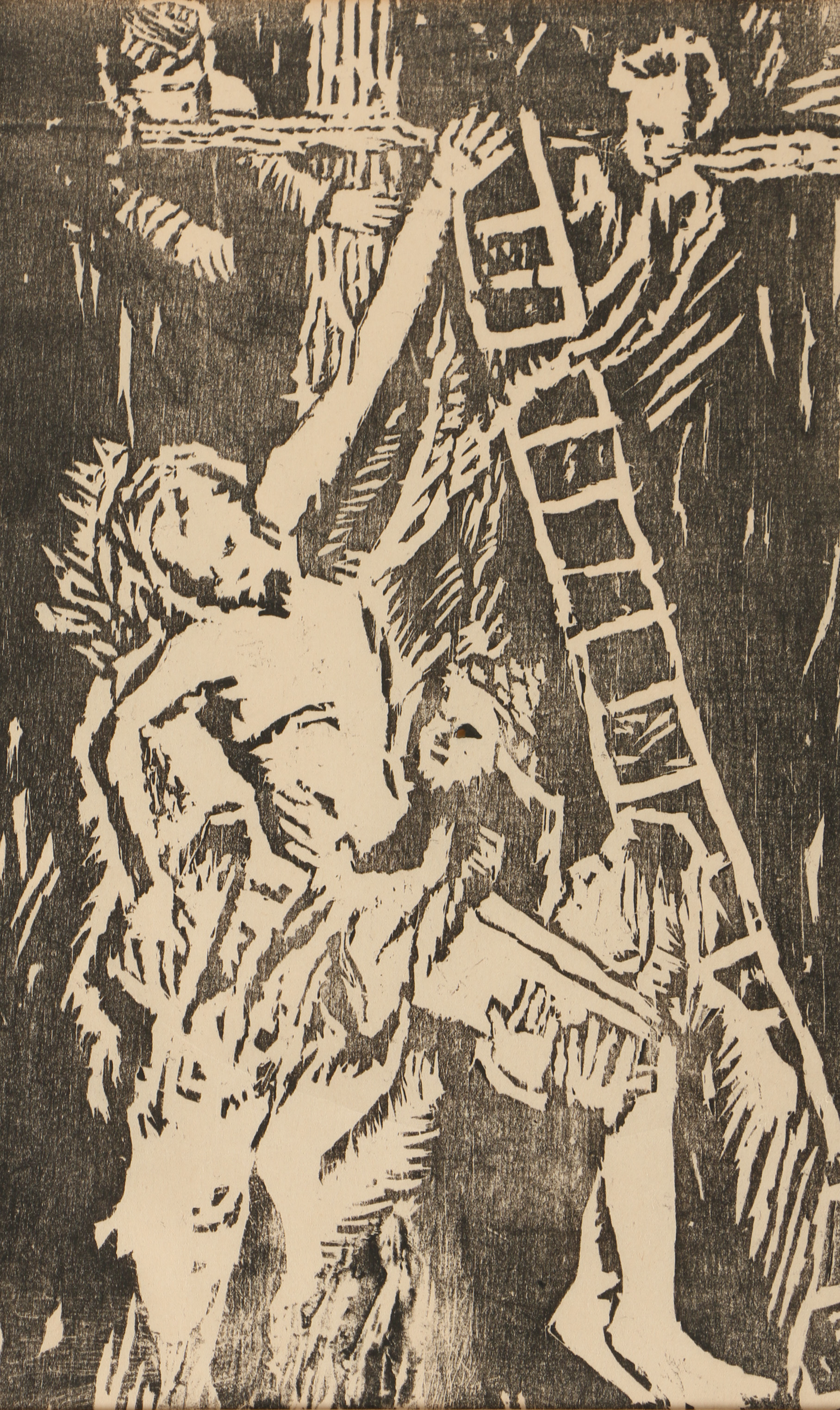 Ray J. Walsh Woodcut "Descent From the Cross"