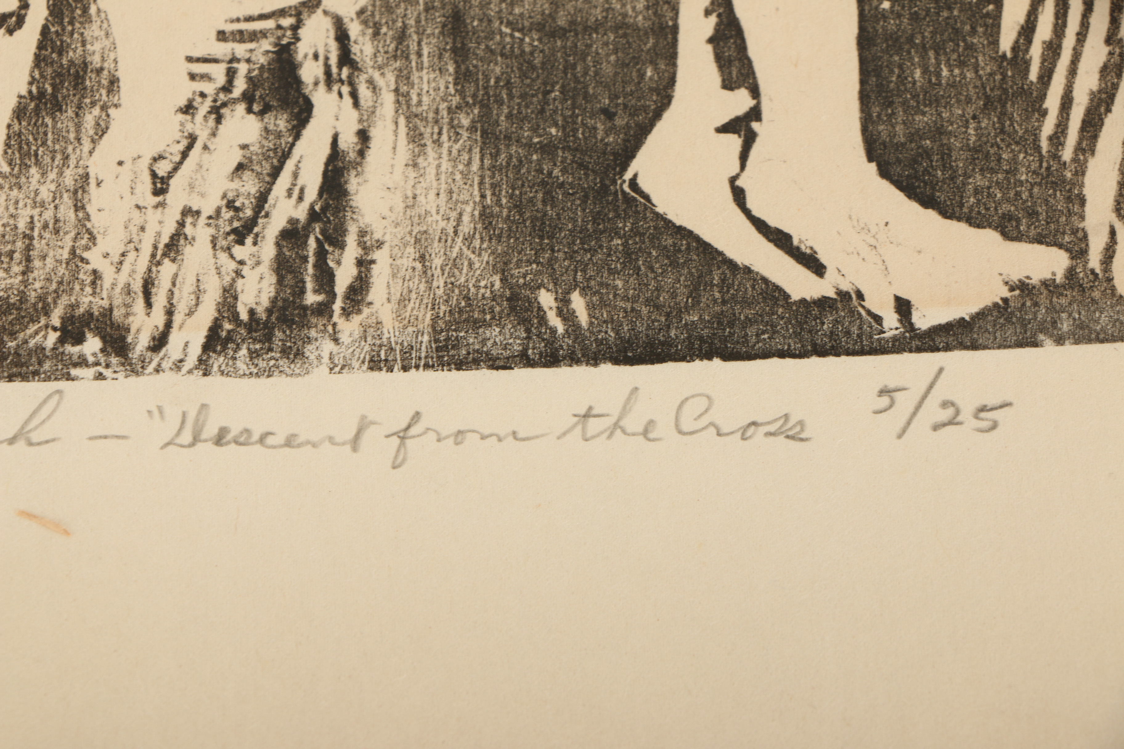 Ray J. Walsh Woodcut "Descent From the Cross"