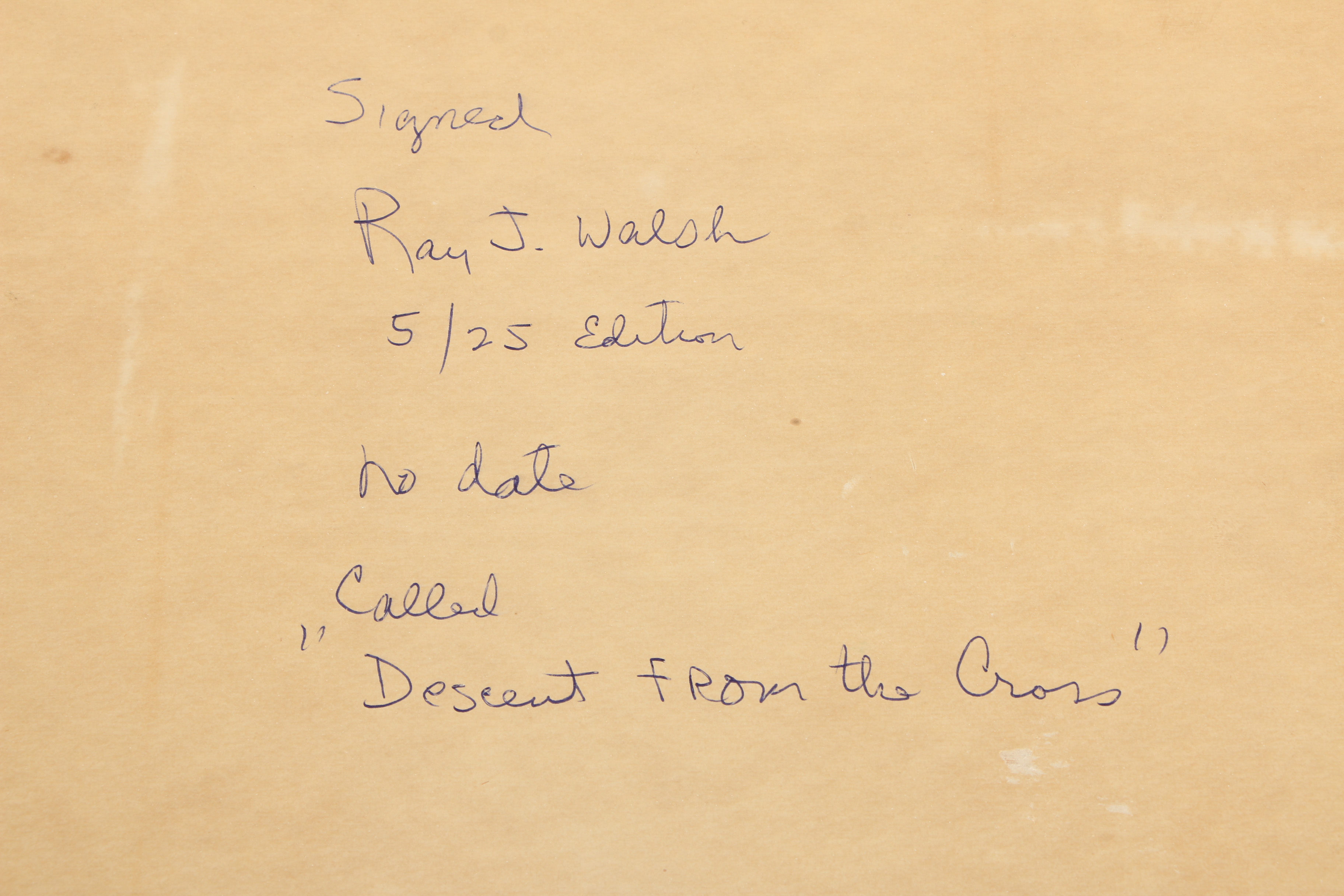 Ray J. Walsh Woodcut "Descent From the Cross"