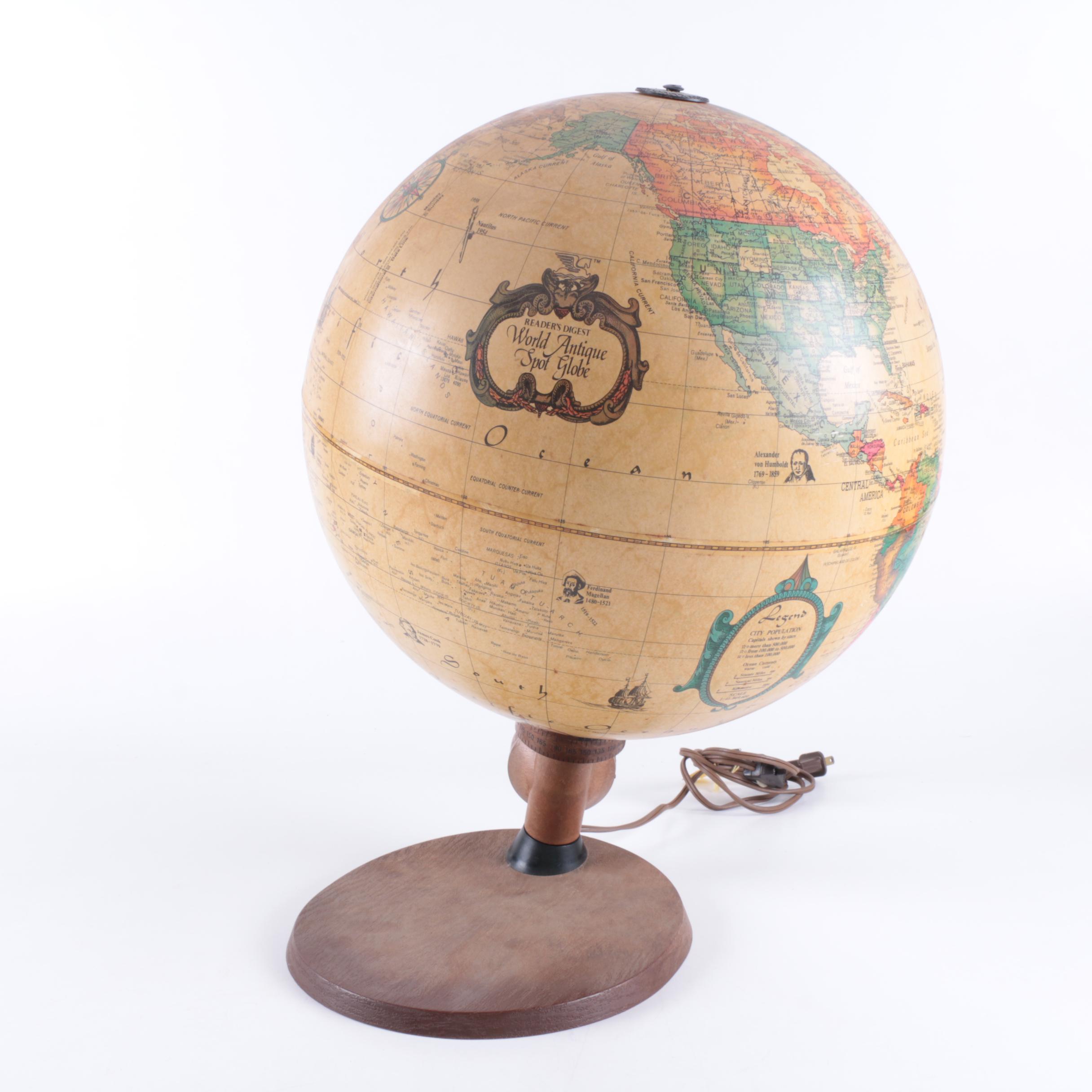 Vintage Reader's Digest Lighted "World Antique Spot Globe"
