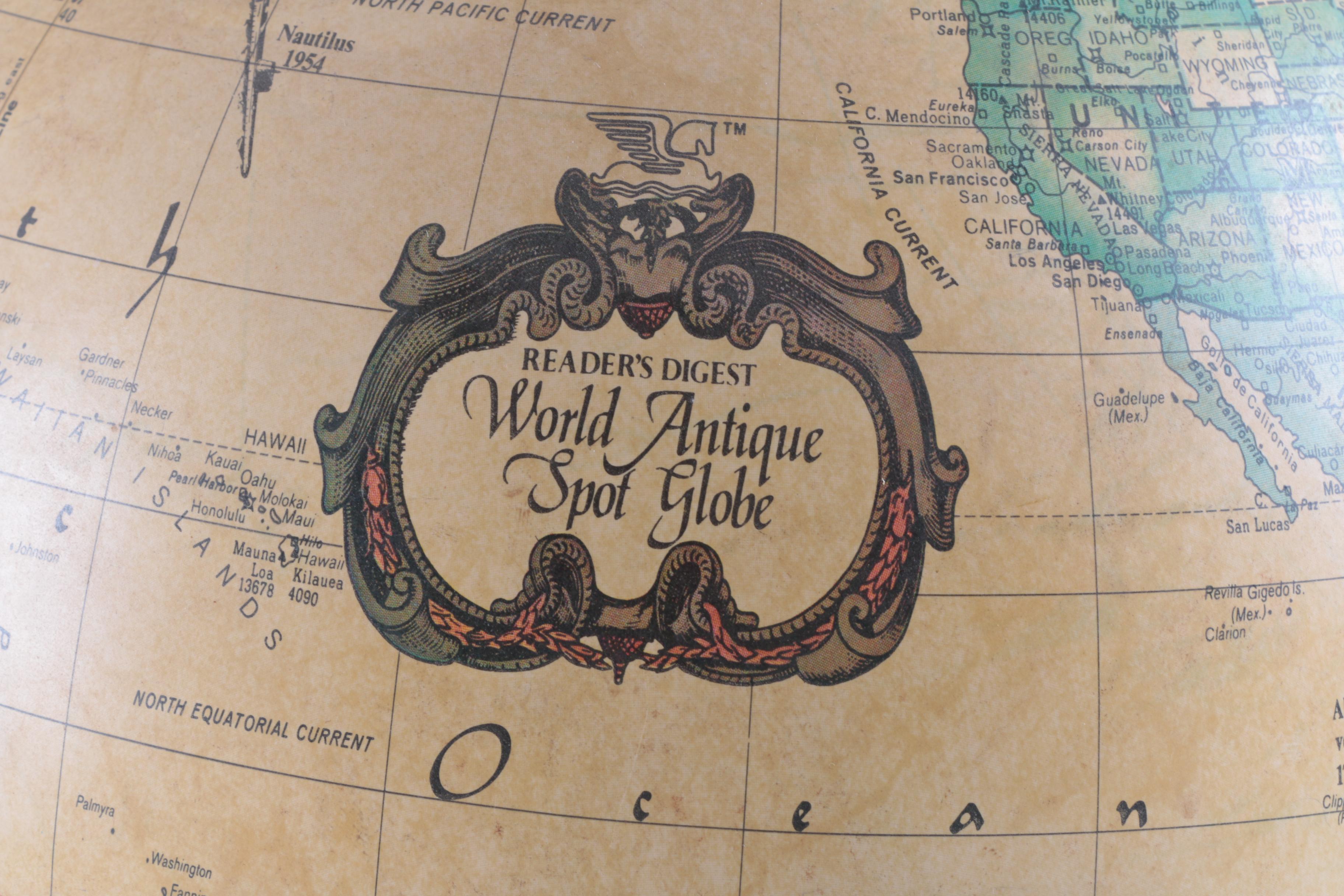 Vintage Reader's Digest Lighted "World Antique Spot Globe"