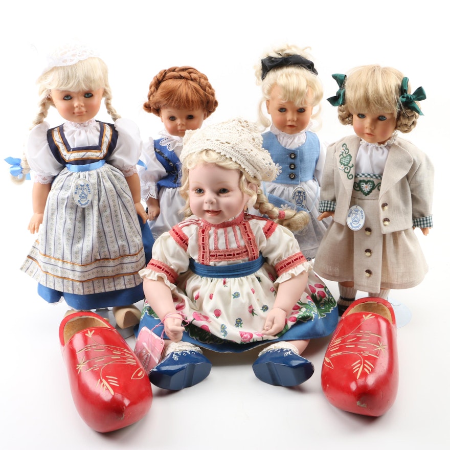 Porcelain and Ceramic Scandinavian Dolls with Wood Clogs