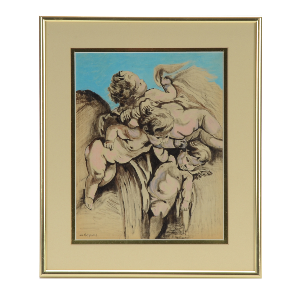 Jos Hoffman Oil Painting on Canvas Board after Peter Paul Rubens "Cherubs"