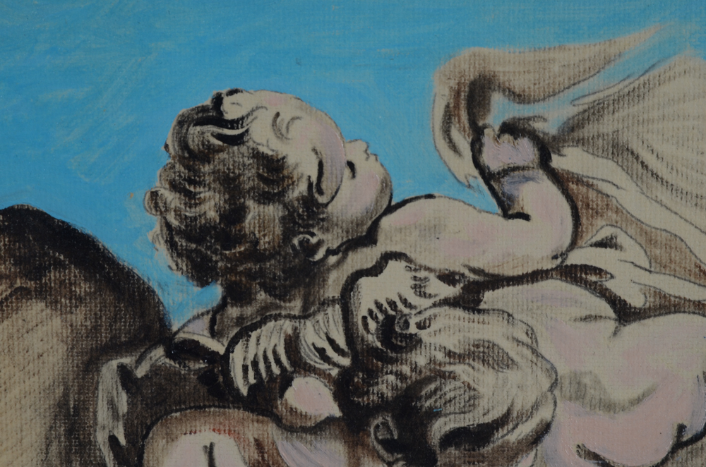Jos Hoffman Oil Painting on Canvas Board after Peter Paul Rubens "Cherubs"