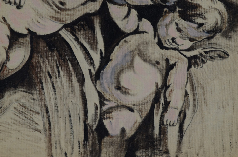 Jos Hoffman Oil Painting on Canvas Board after Peter Paul Rubens "Cherubs"