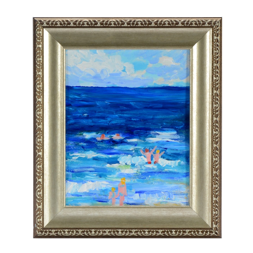 William Becker Acrylic on Canvas Board "The Beach and a Swim"