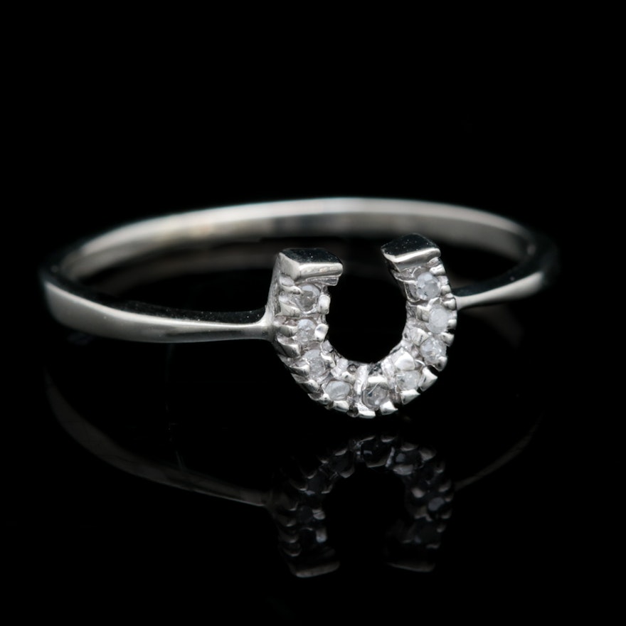 10K White Gold and Diamond Horseshoe Ring