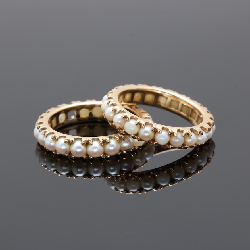 14K Yellow Gold Cultured Pearl Ring Set