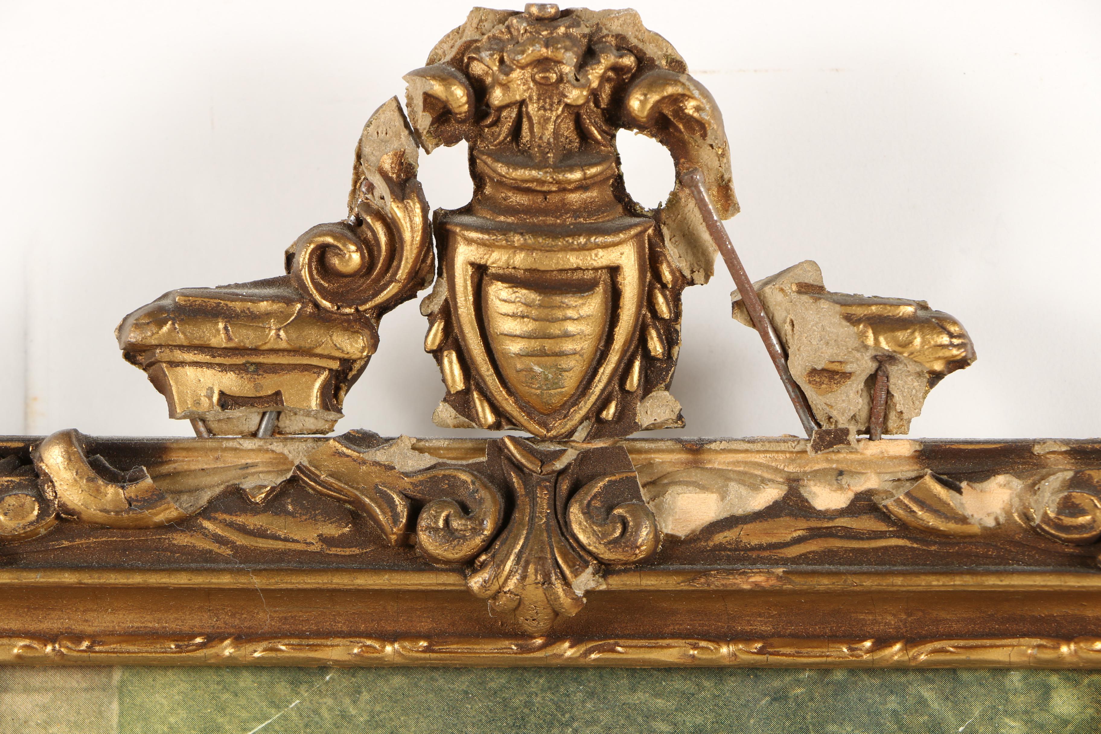 Vintage Empire Style Giltwood Trumeau Mirror with Inset Halftone Print