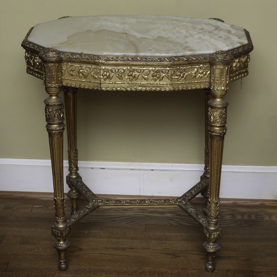 Antique Louis XVI Style Gilt-Wood and Onyx Side Table