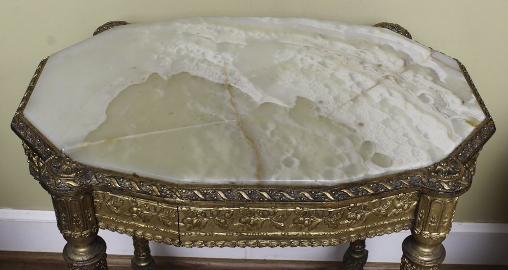 Antique Louis XVI Style Gilt-Wood and Onyx Side Table