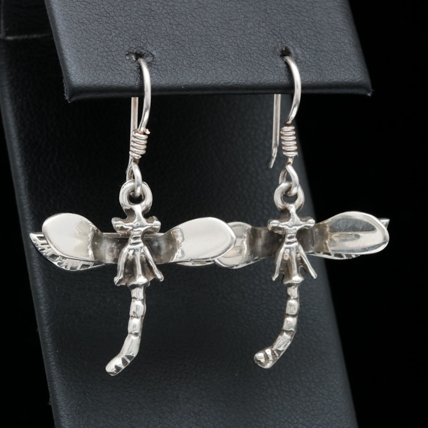 Sterling Silver Dragonfly Dangle Earrings