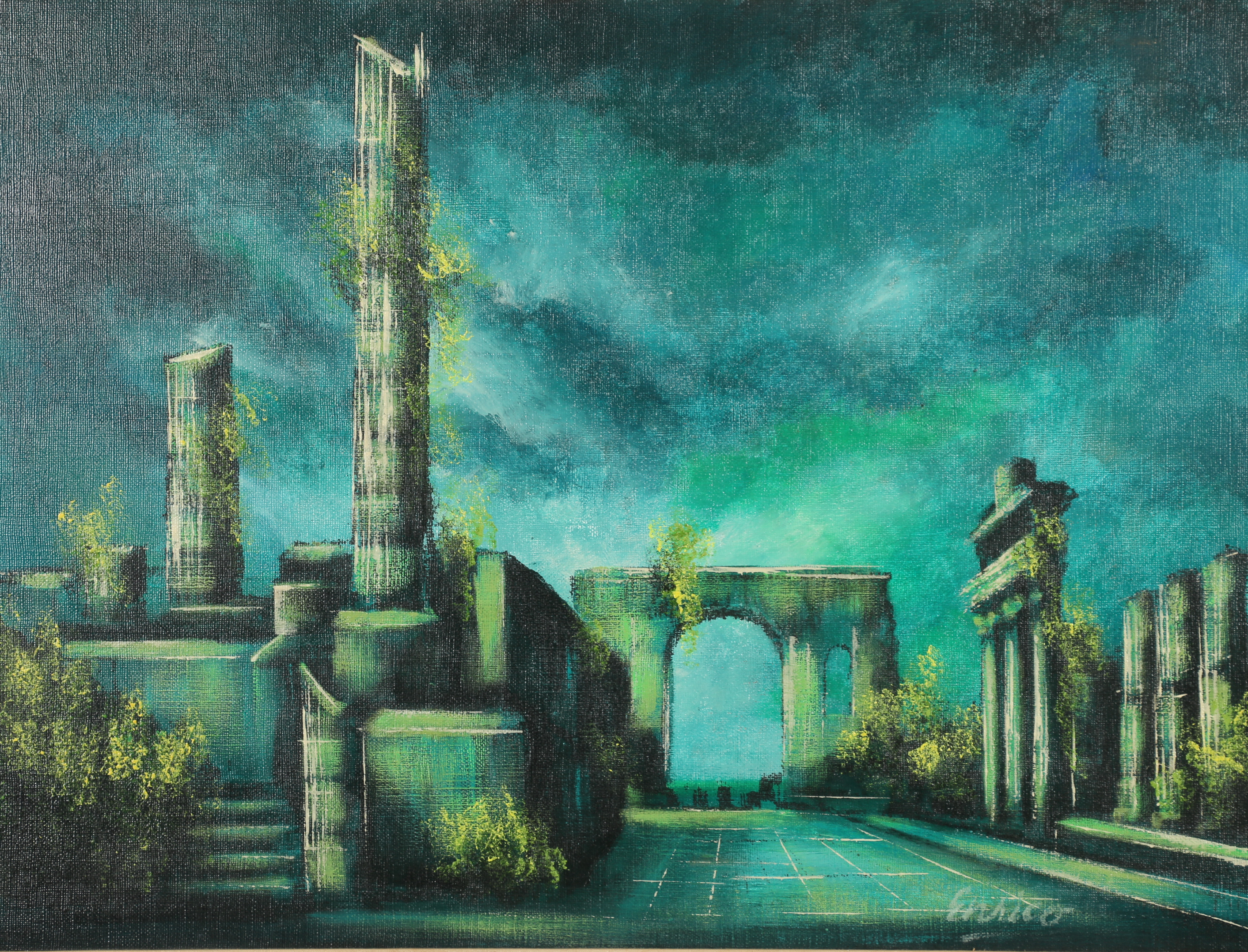 Enrico Oil Painting of Architectural Ruins