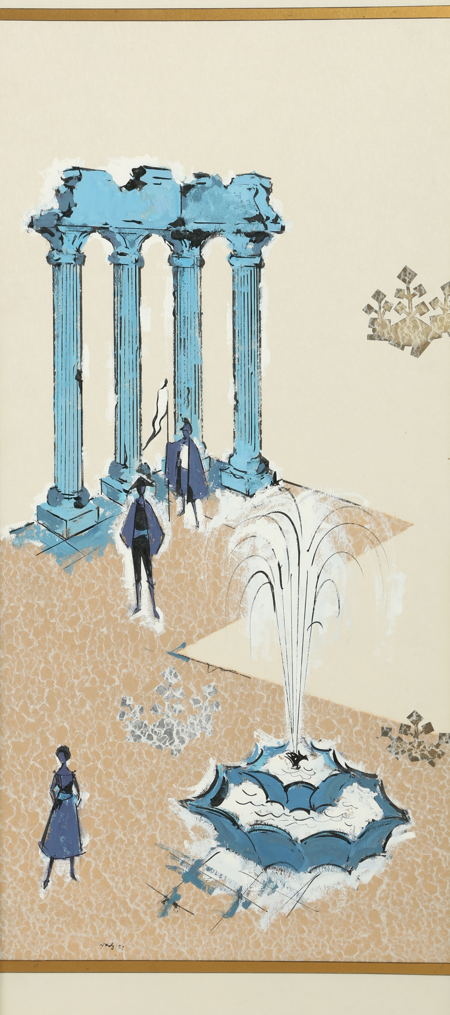 1957 Wade Ray Mixed Media Triptych "Venetian Fantasy"