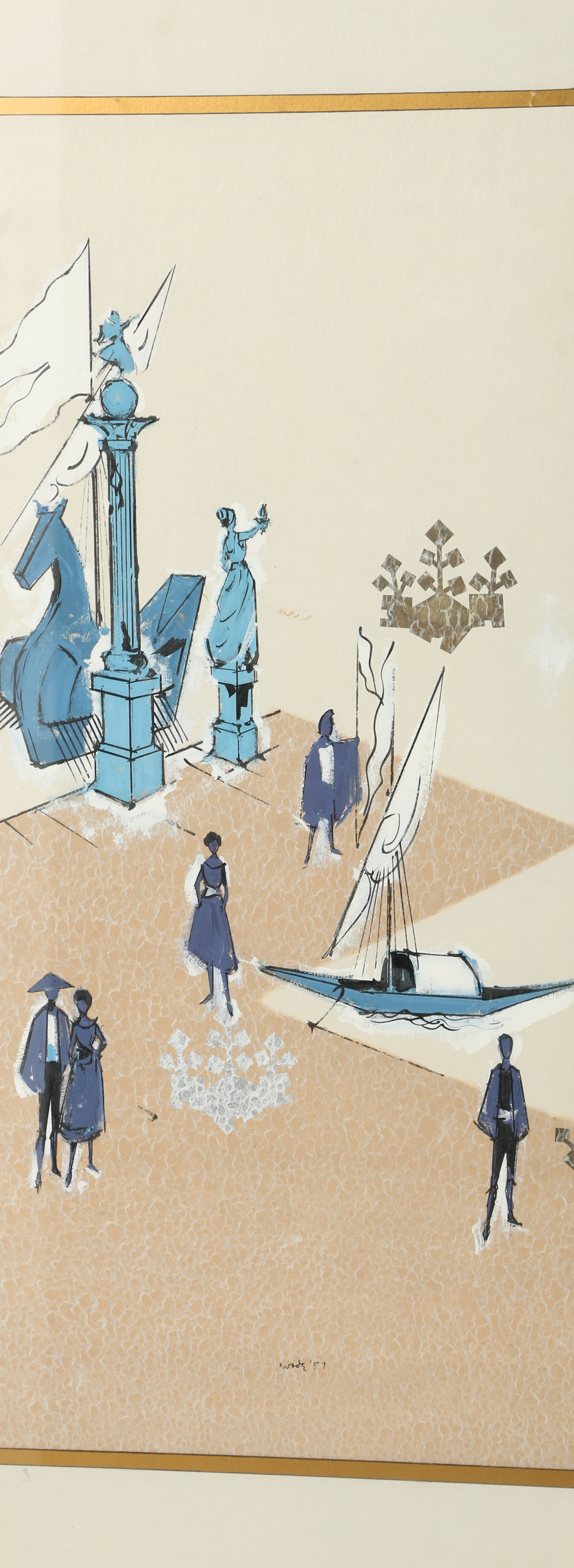 1957 Wade Ray Mixed Media Triptych "Venetian Fantasy"