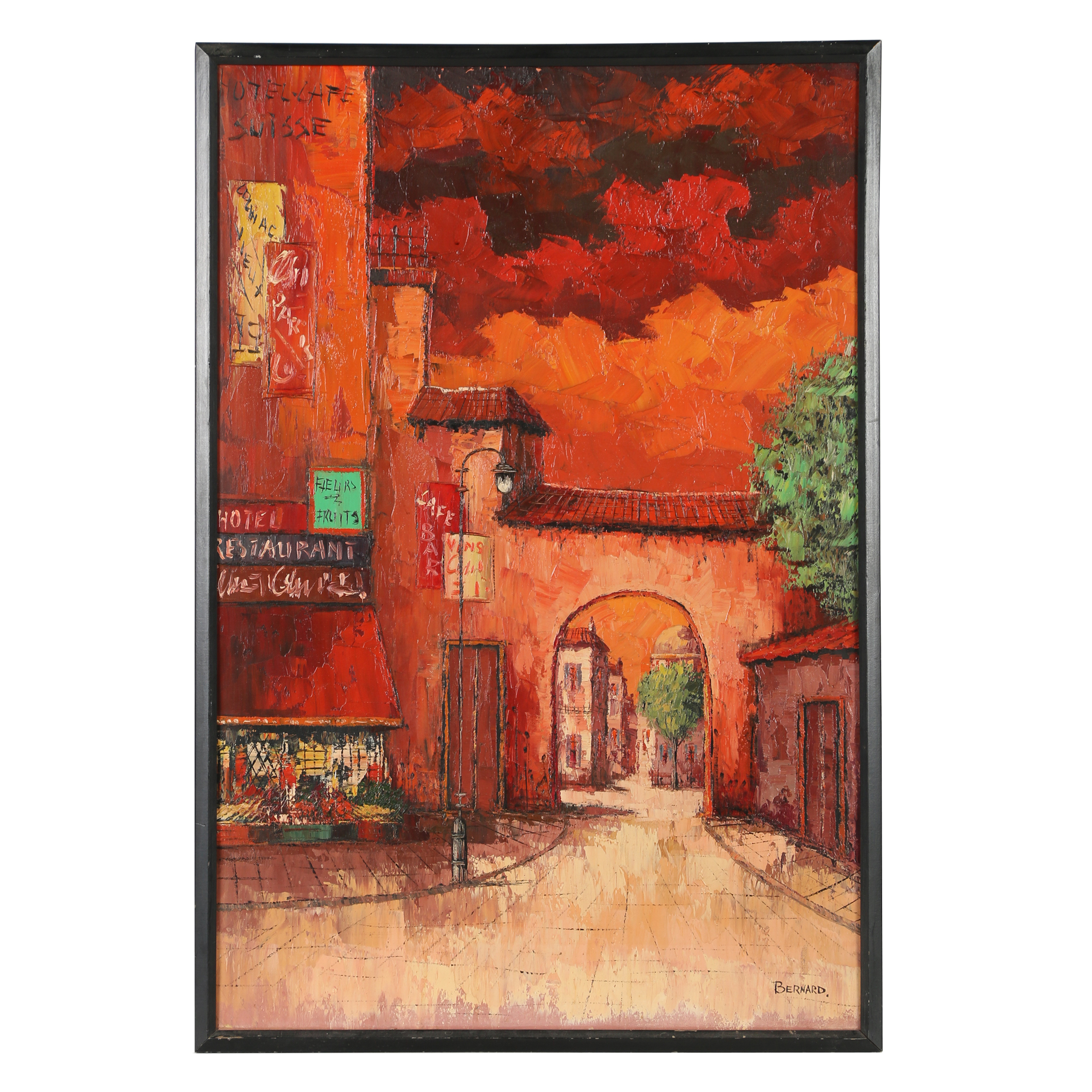 Bernard Oil Painting of European Street Scene