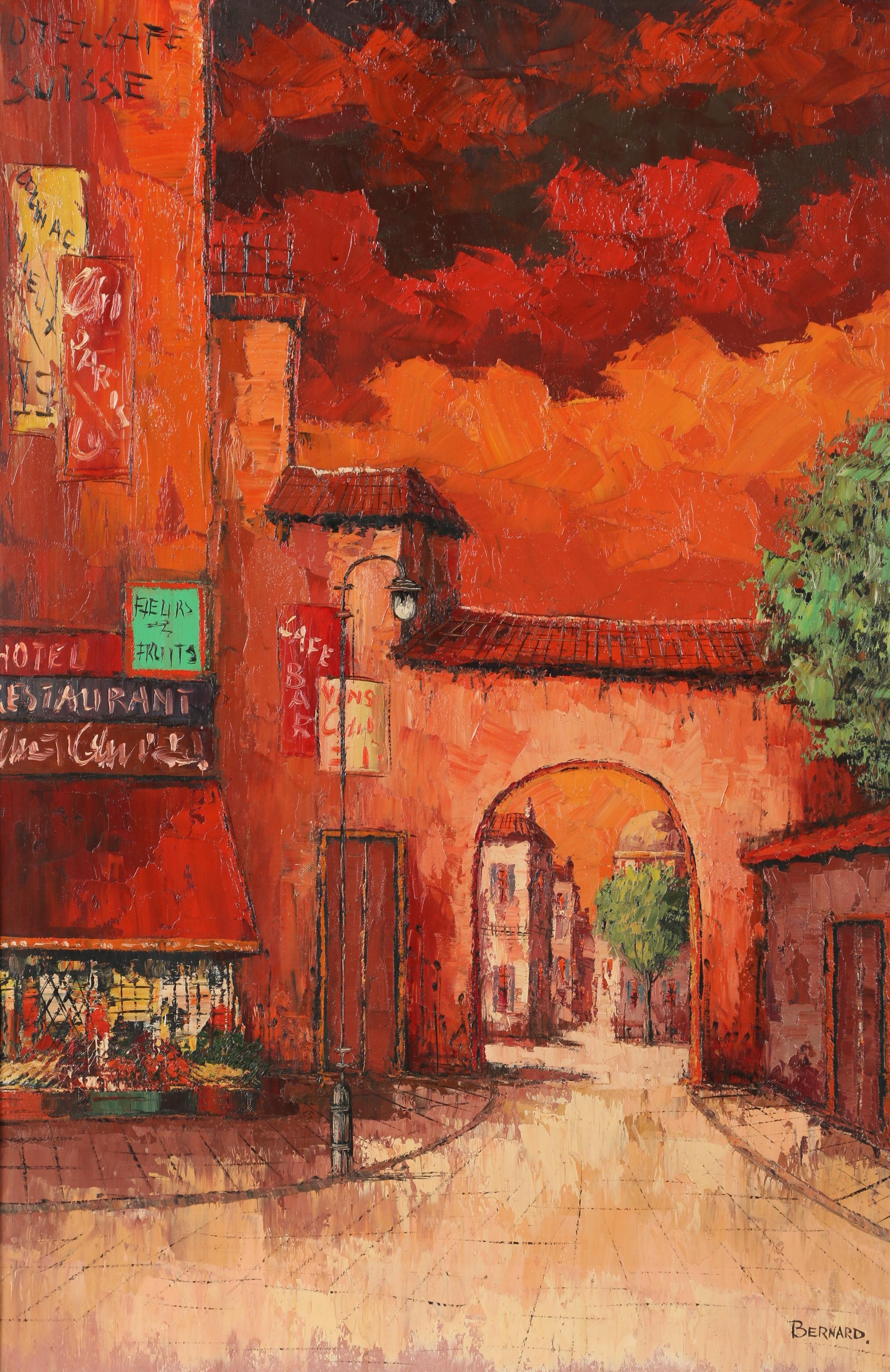 Bernard Oil Painting of European Street Scene