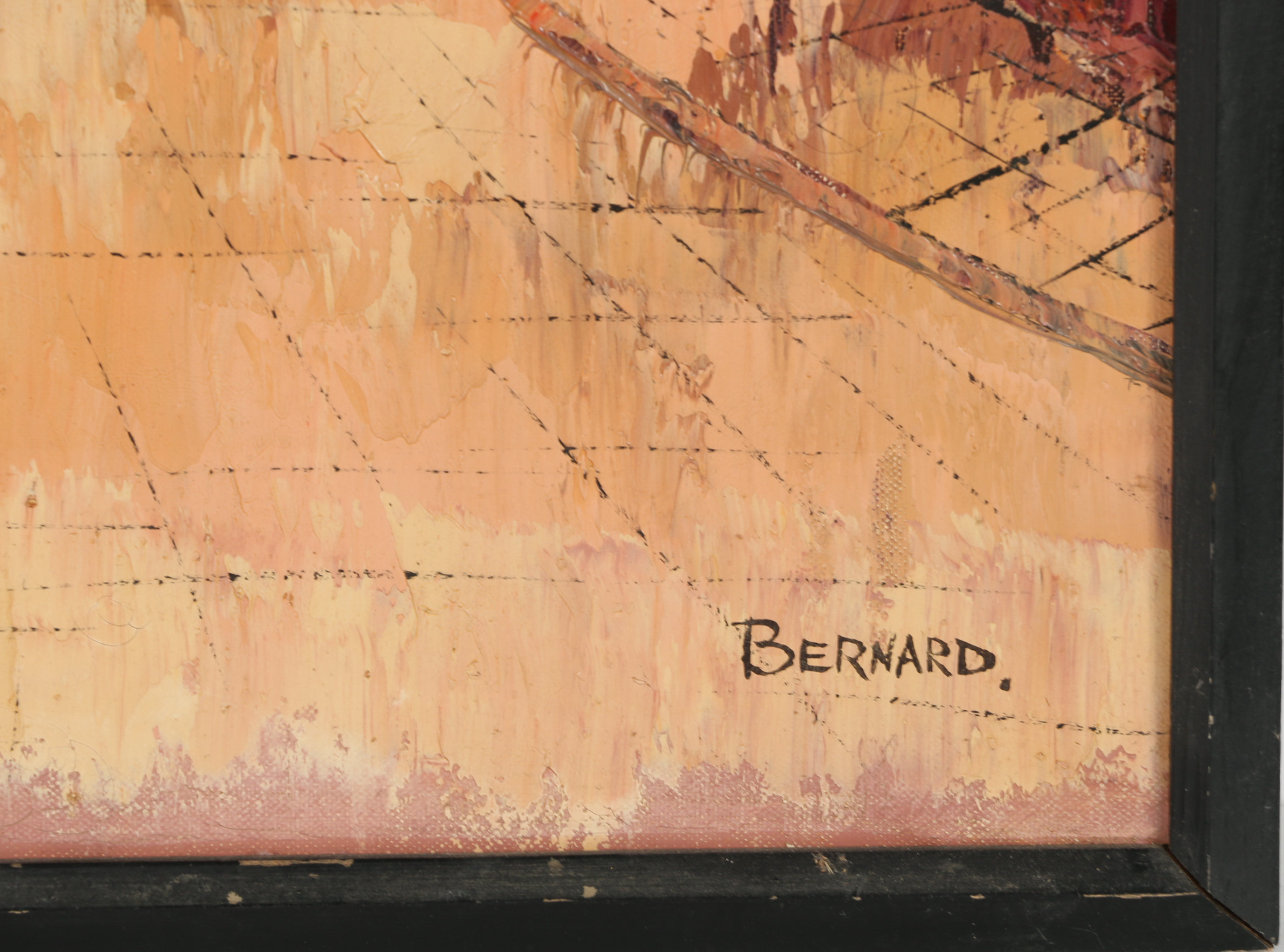 Bernard Oil Painting of European Street Scene