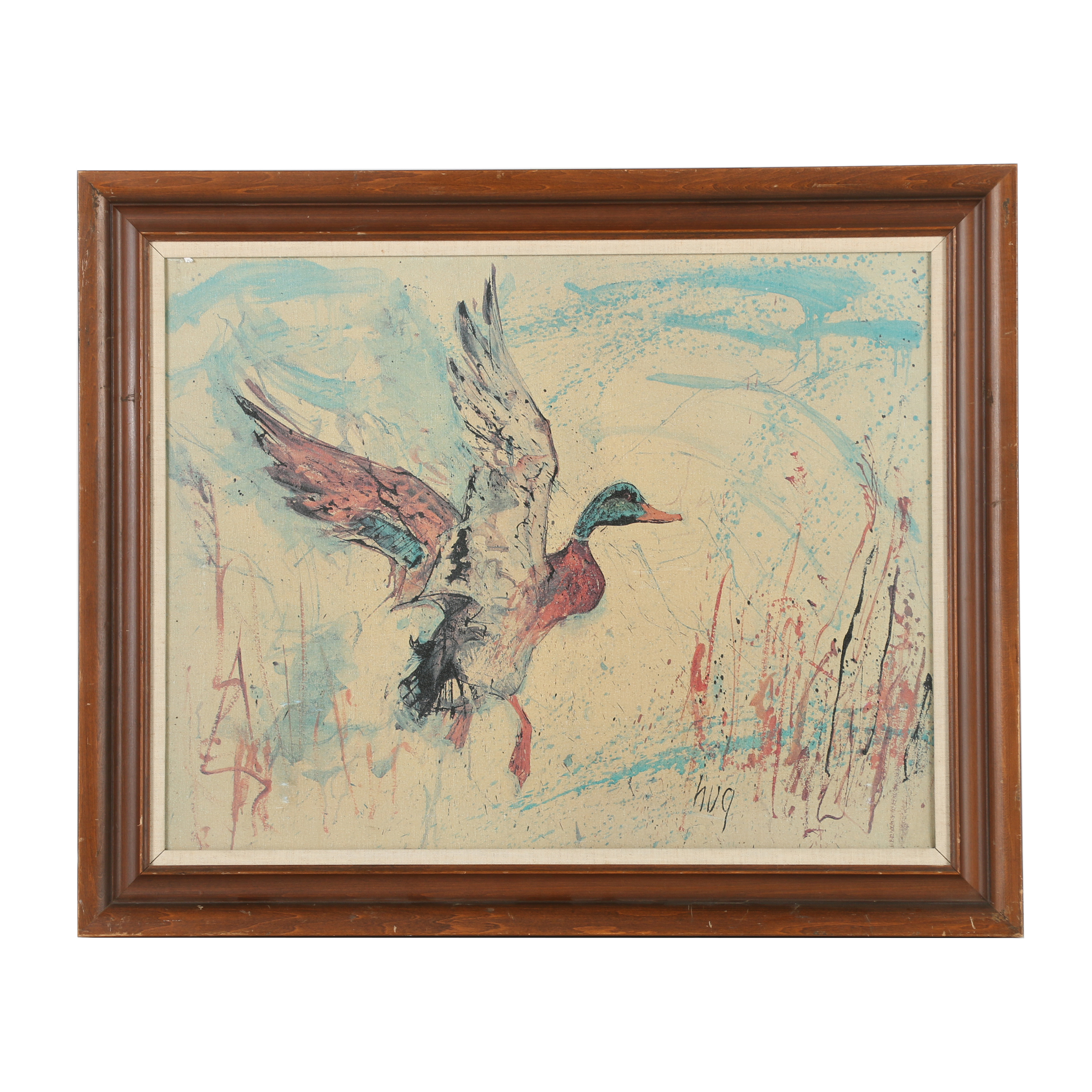 Circa 1960s Offset Lithograph After Fritz Hug of Mallard in Flight