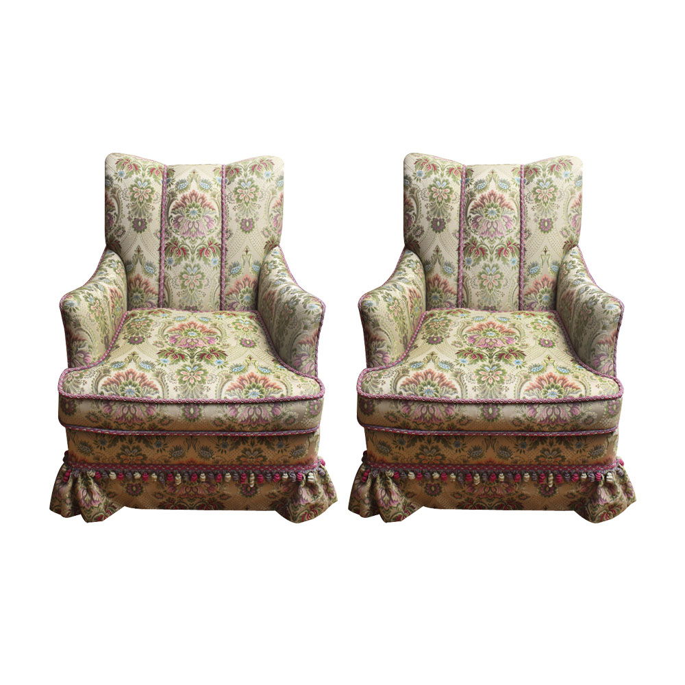 Pair of Brocade Upholstered Armchairs by Brunschwig & Fils