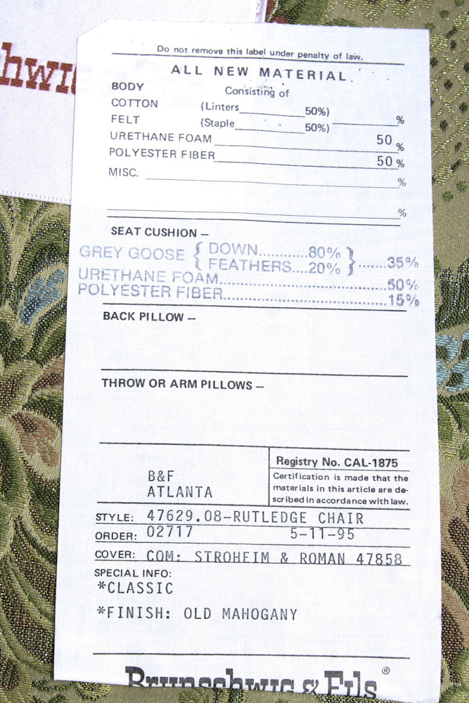 Pair of Brocade Upholstered Armchairs by Brunschwig & Fils