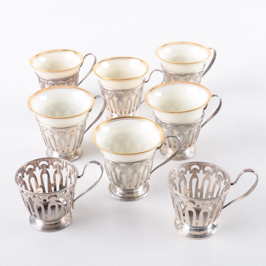 Lenox Porcelain and Reticulated Sterling Silver Demitasse Cup Holders