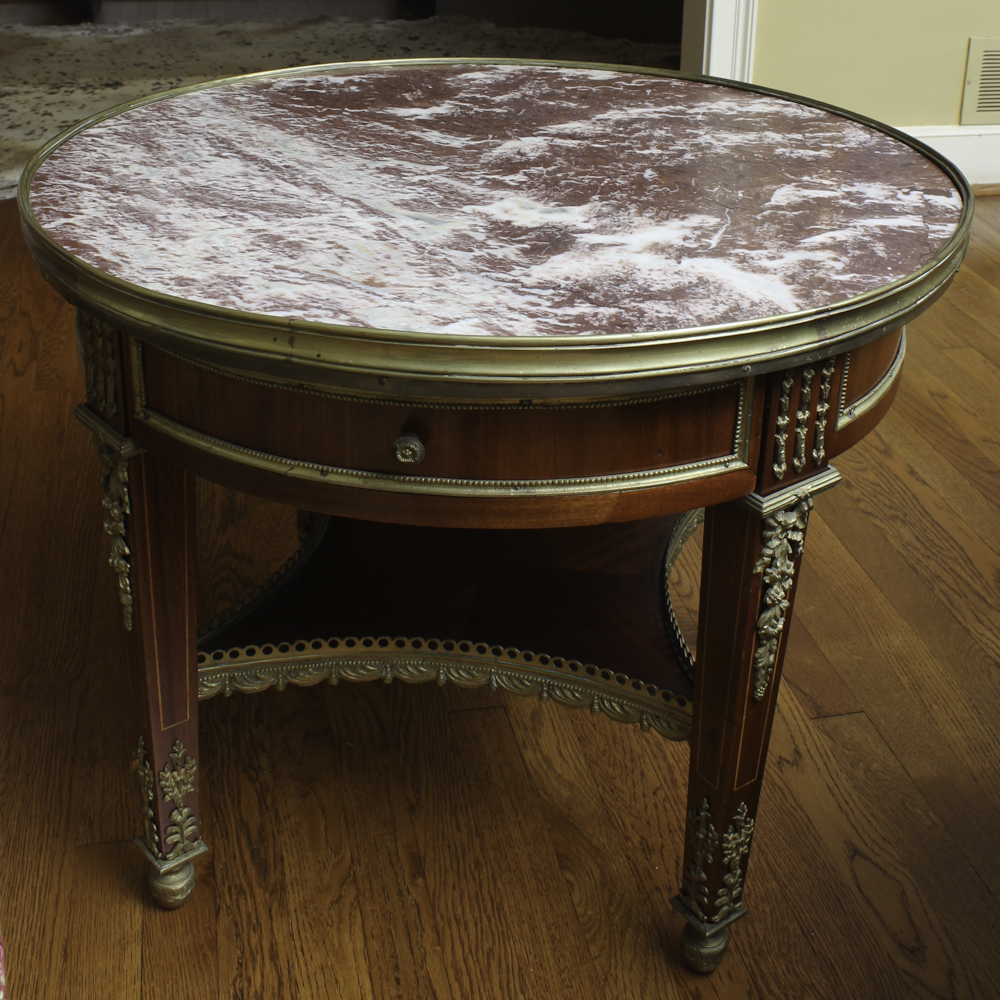 Vintage French Louis XVI Style Mahogany and Marble Bouiilotte Table