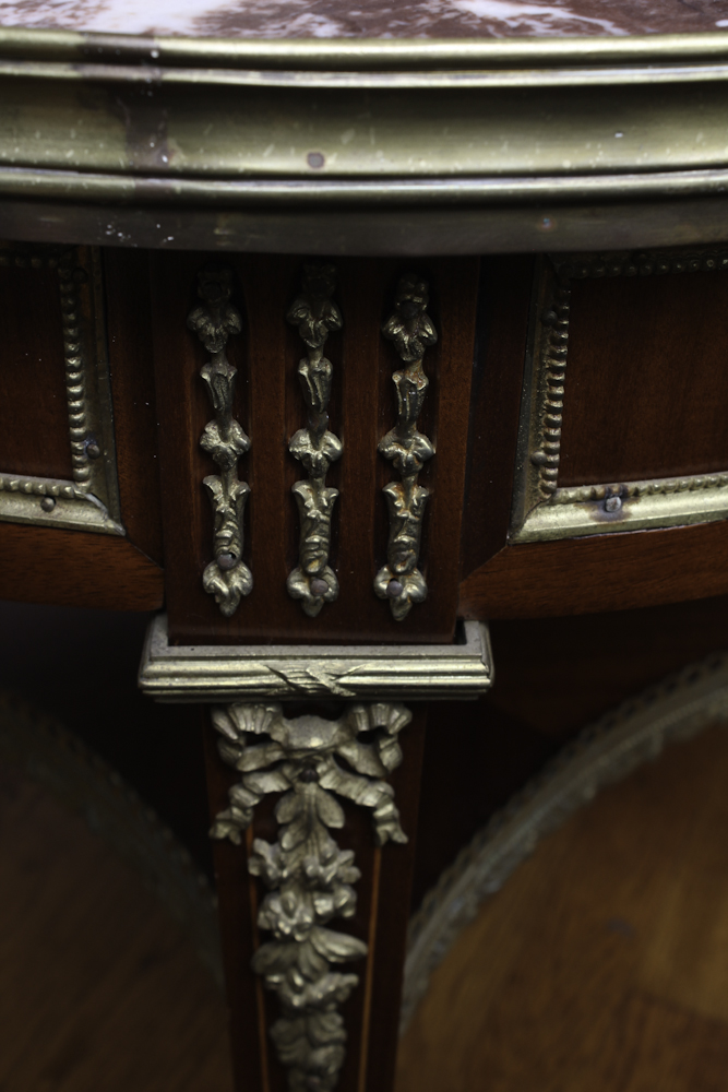 Vintage French Louis XVI Style Mahogany and Marble Bouiilotte Table