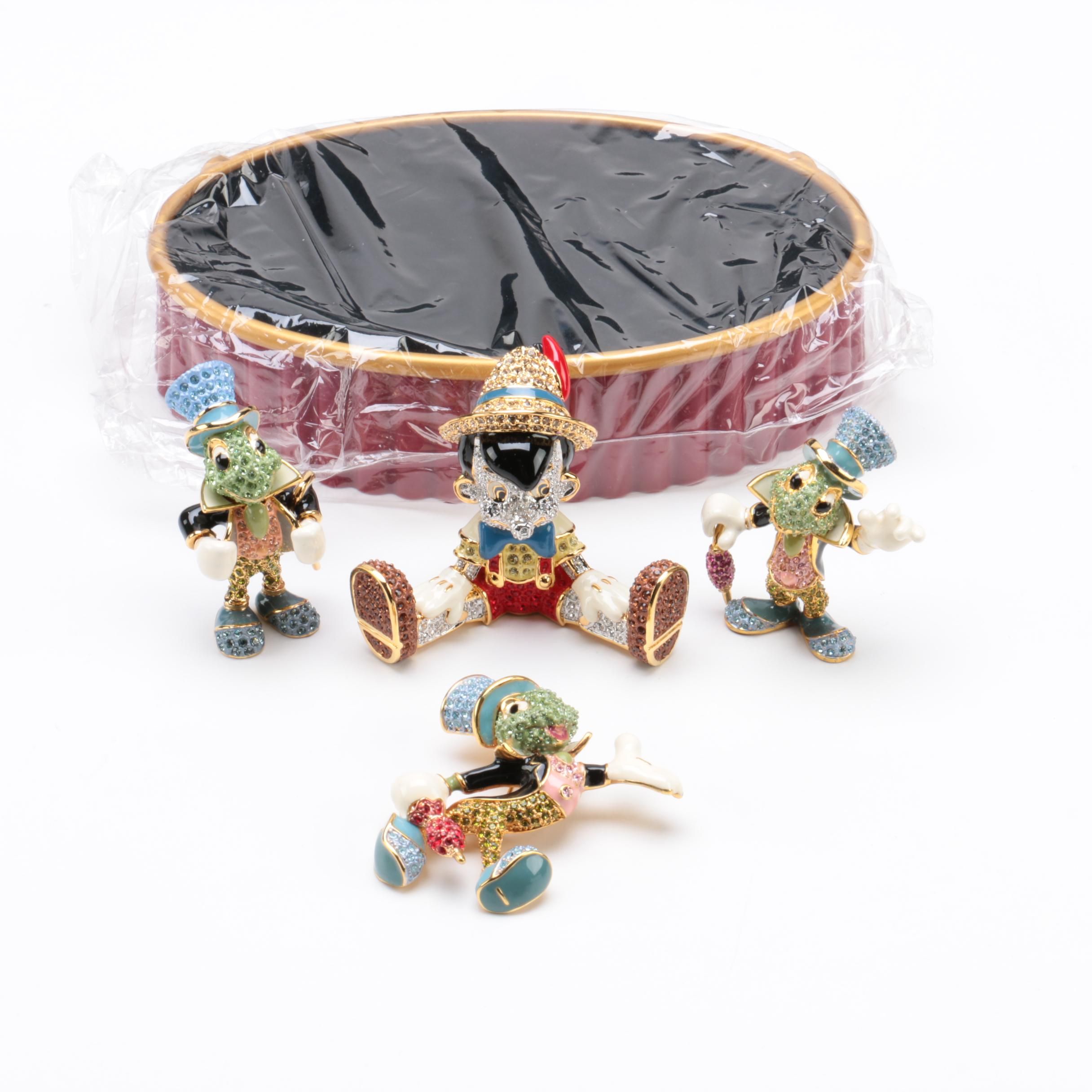Arribas Brothers Limited Edition Jeweled Pinocchio and Jiminy Cricket Figurines