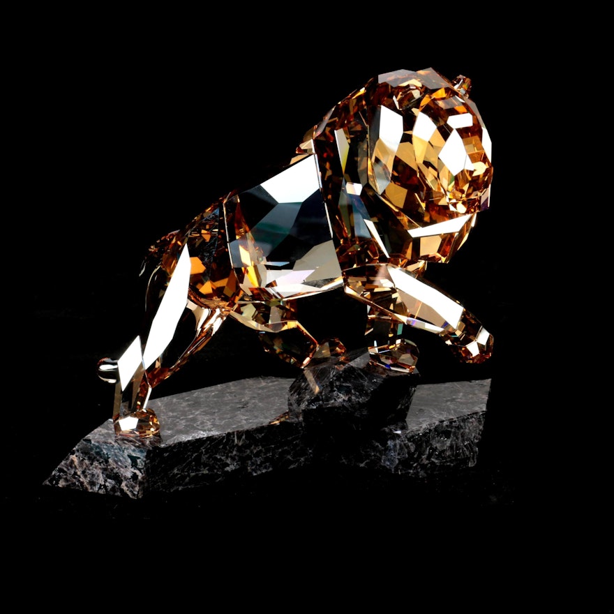 Swarovski Crystal "Soulmates Lion" Sculpture on Anorthosite Base