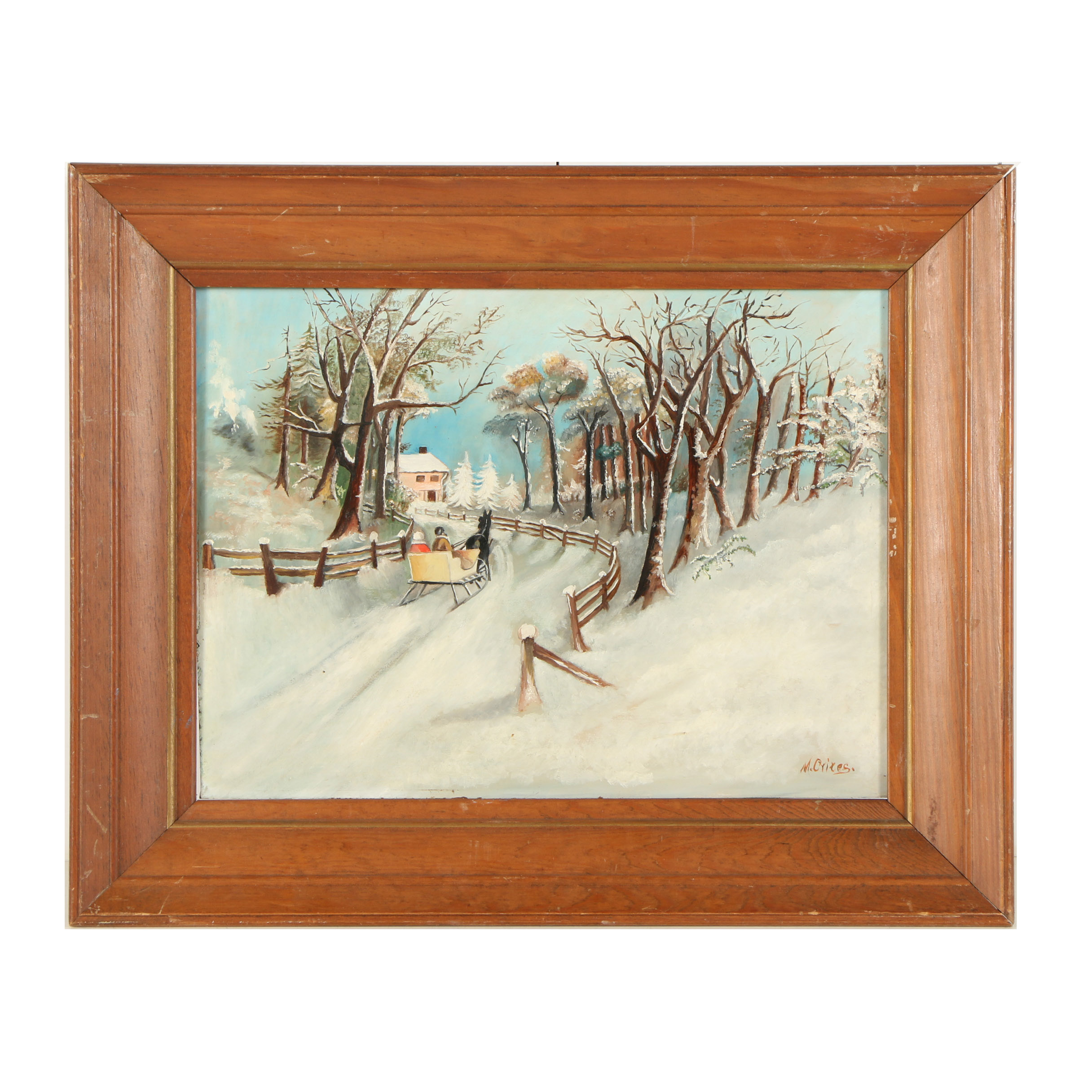 M. Crites Oil Painting on Board of Winter Landscape
