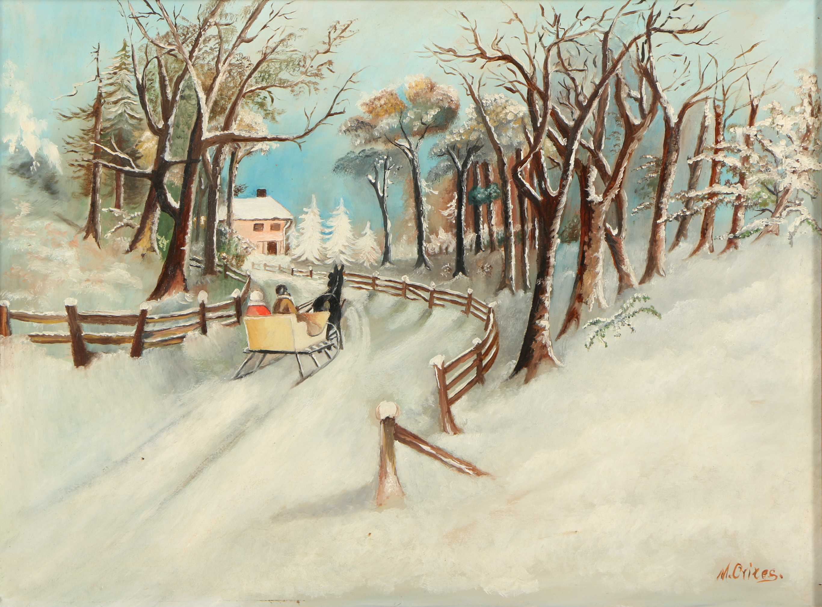 M. Crites Oil Painting on Board of Winter Landscape