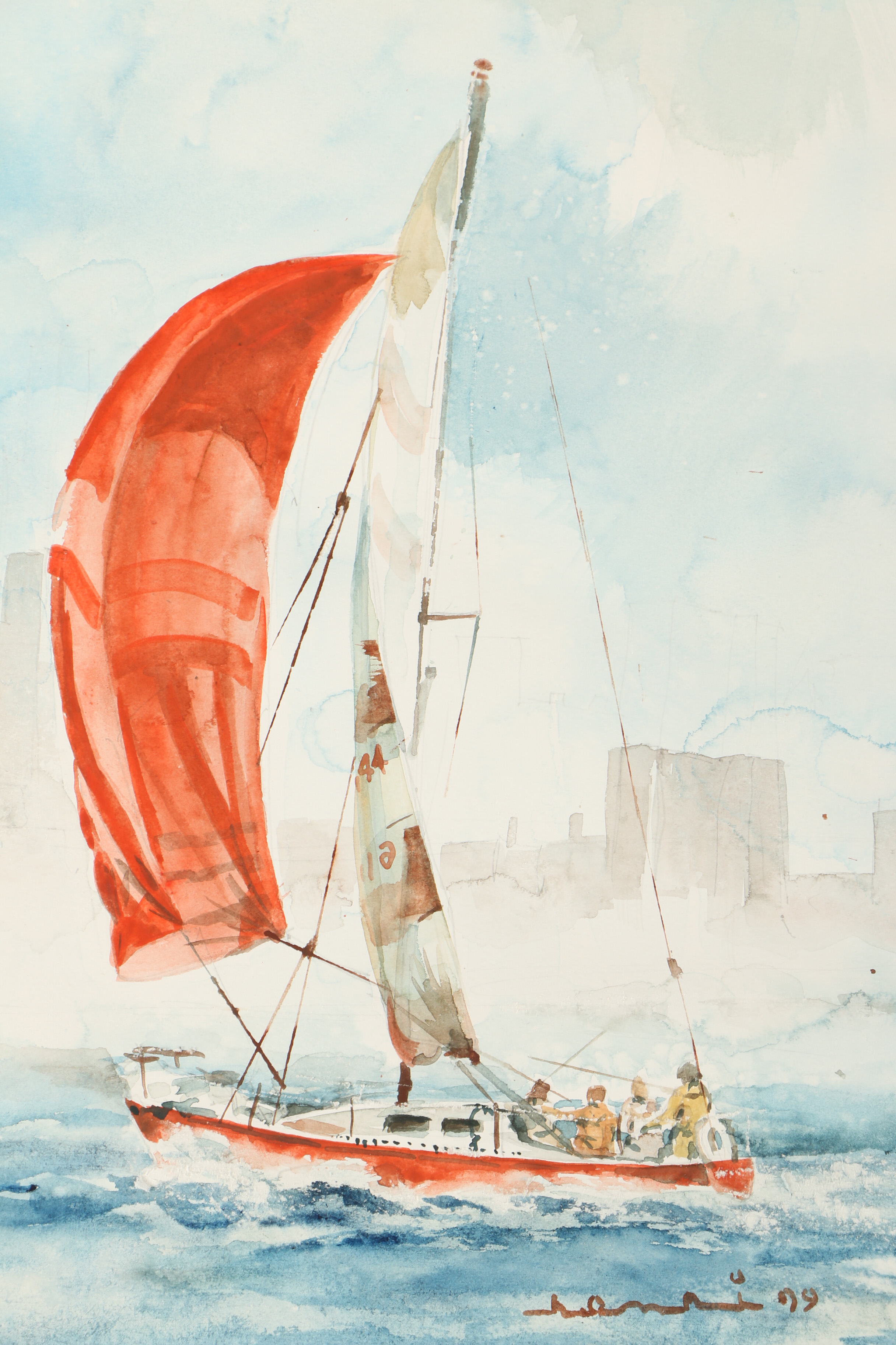 Two Watercolor Paintings of Sailboats