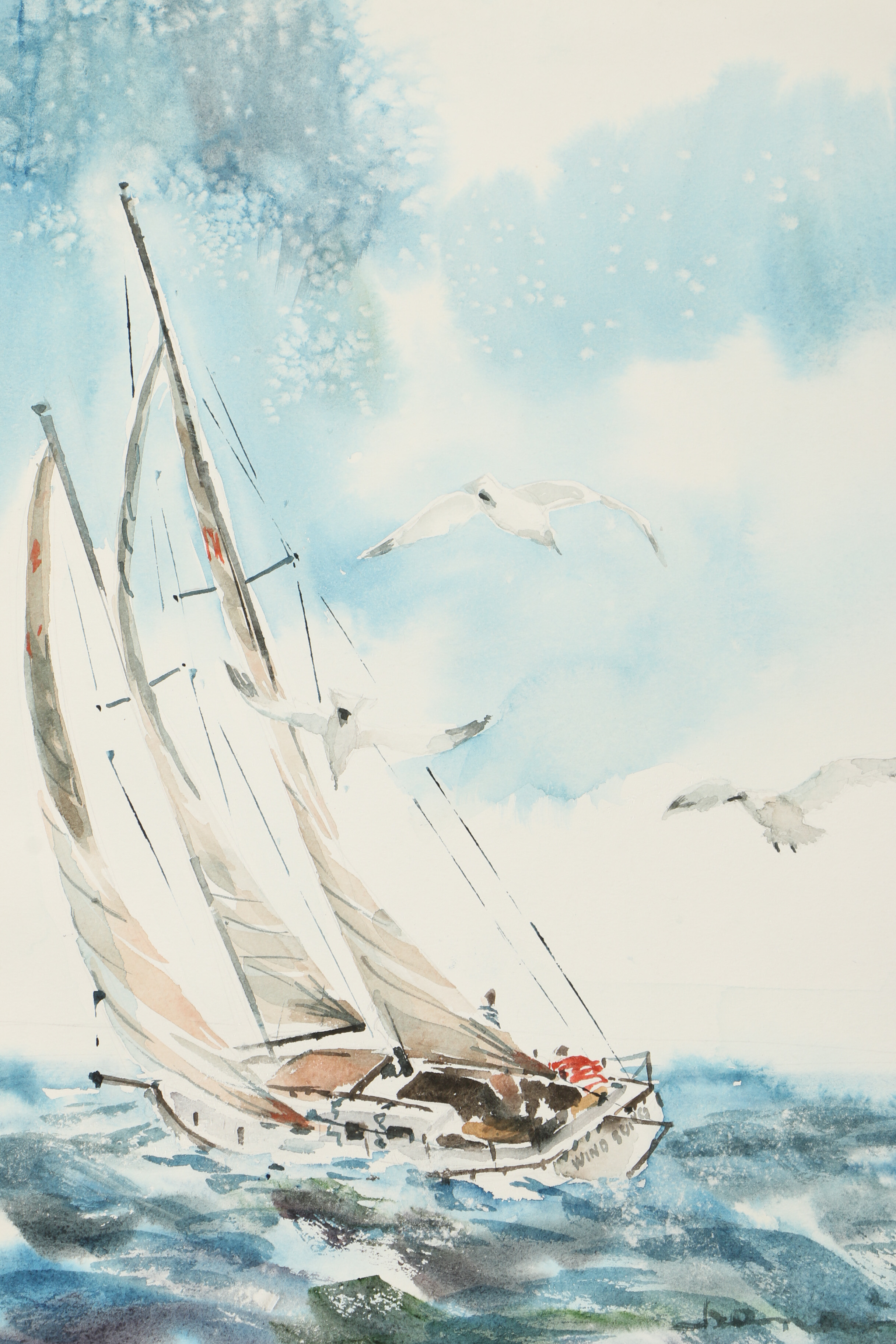 Two Watercolor Paintings of Sailboats