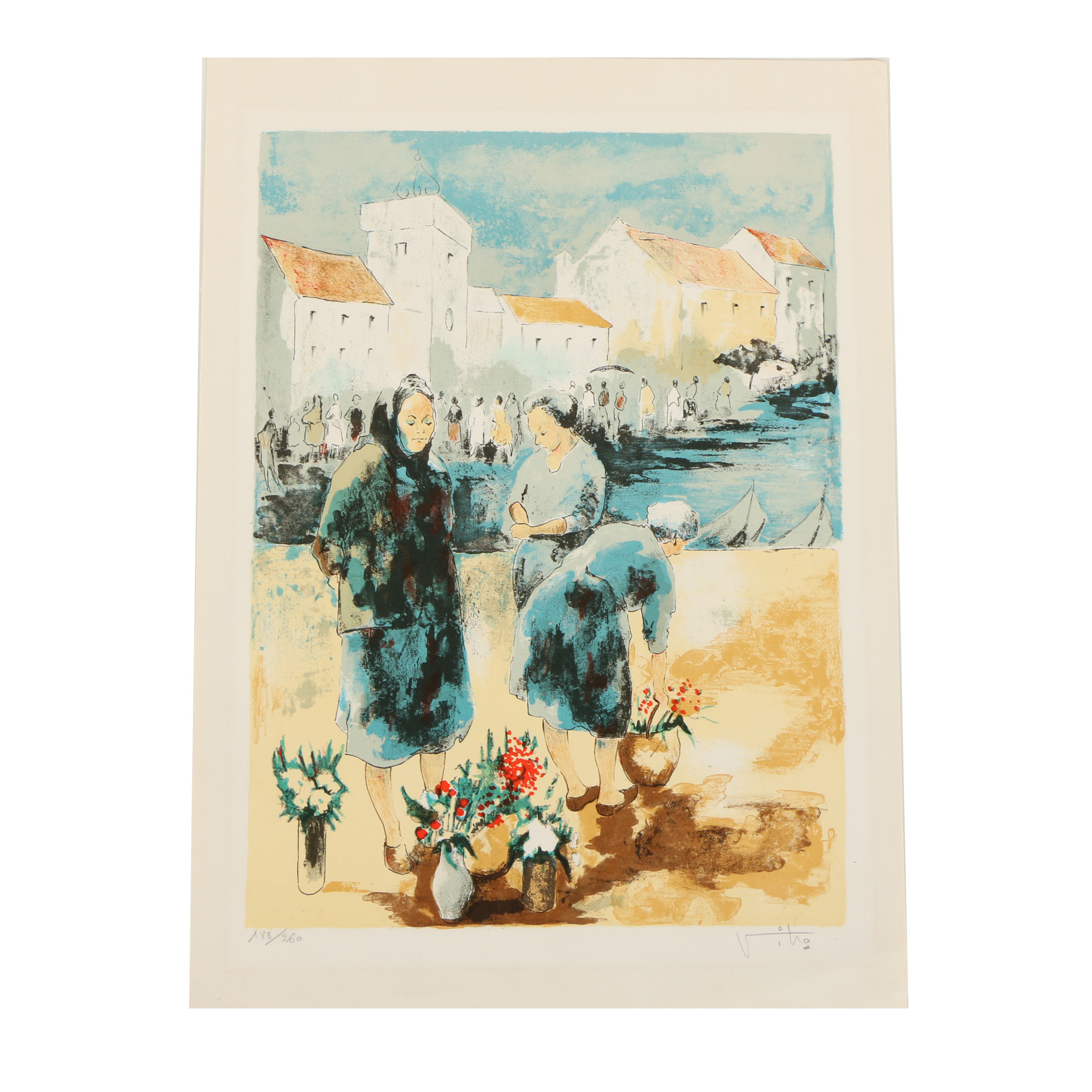 Limited Edition Lithograph of Flower Sellers
