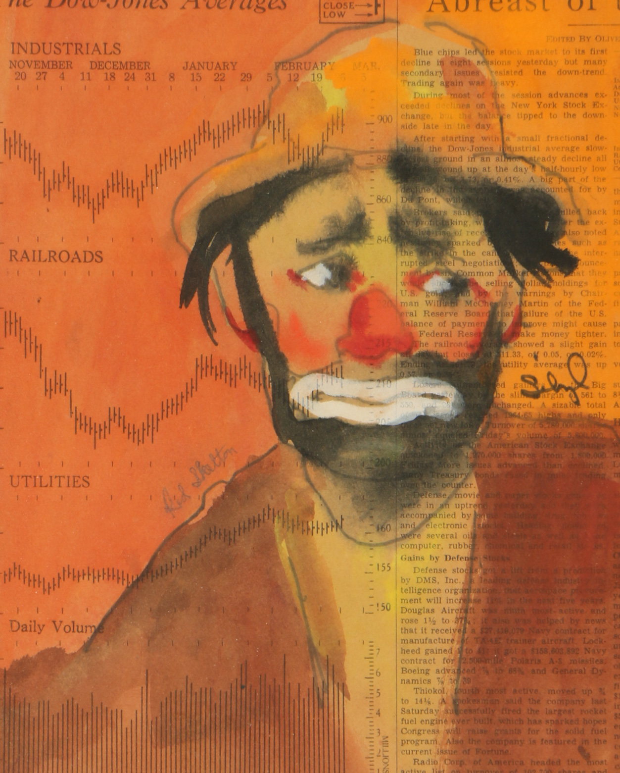 Red Skelton Mixed Media Painting of a Clown