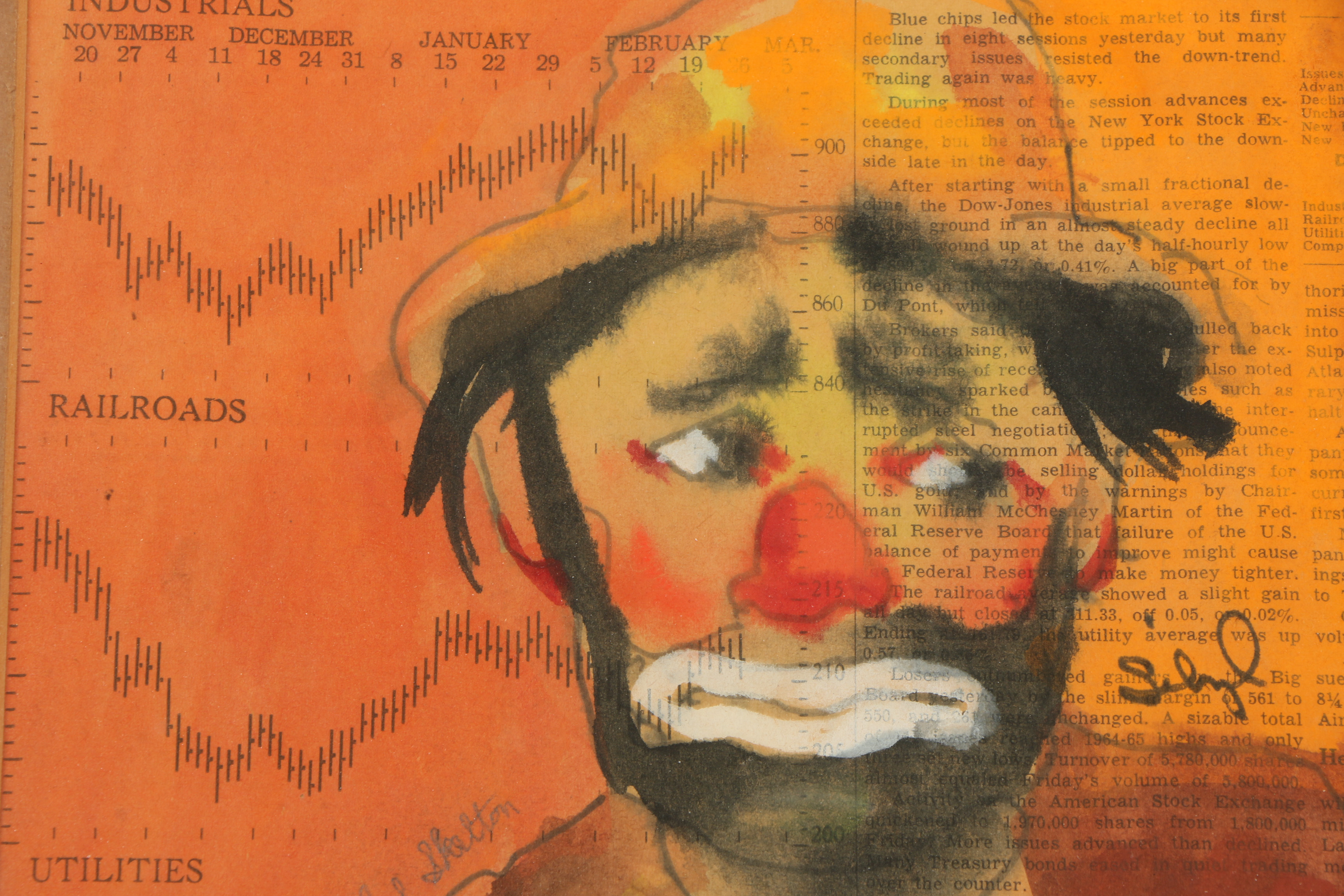 Red Skelton Mixed Media Painting of a Clown