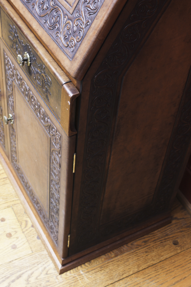 Contemporary Slant Front Secretary Desk with Carved Trim