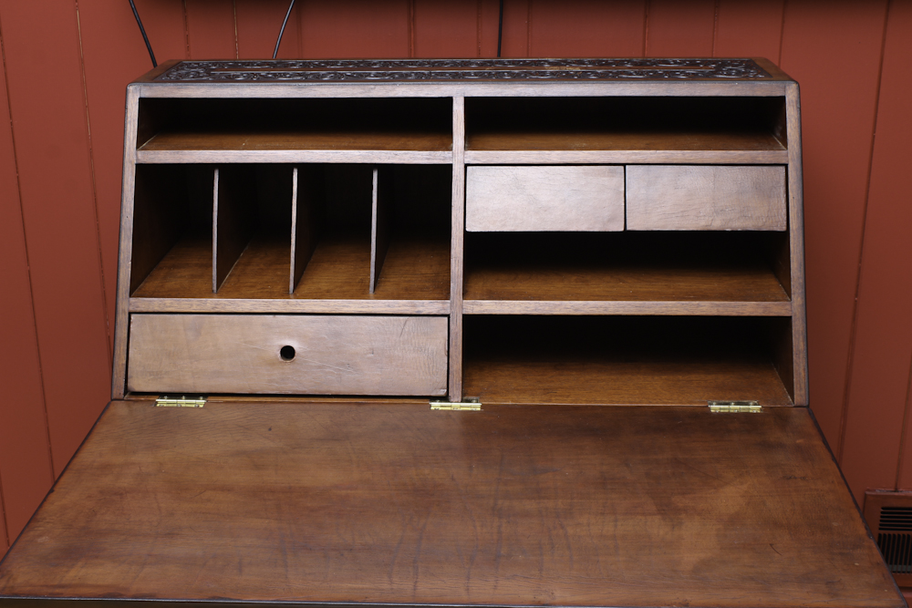 Contemporary Slant Front Secretary Desk with Carved Trim