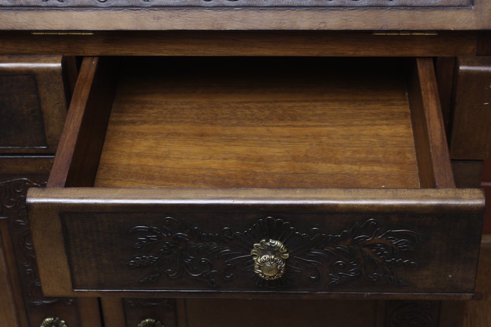 Contemporary Slant Front Secretary Desk with Carved Trim