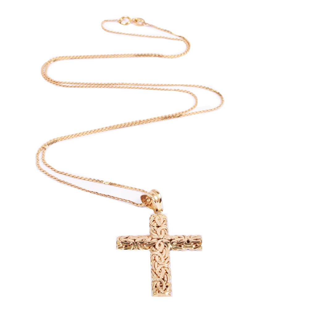 Atasay Kuyumculuk Turkish 14K Yellow and White Gold Byzantine Cross Pendant