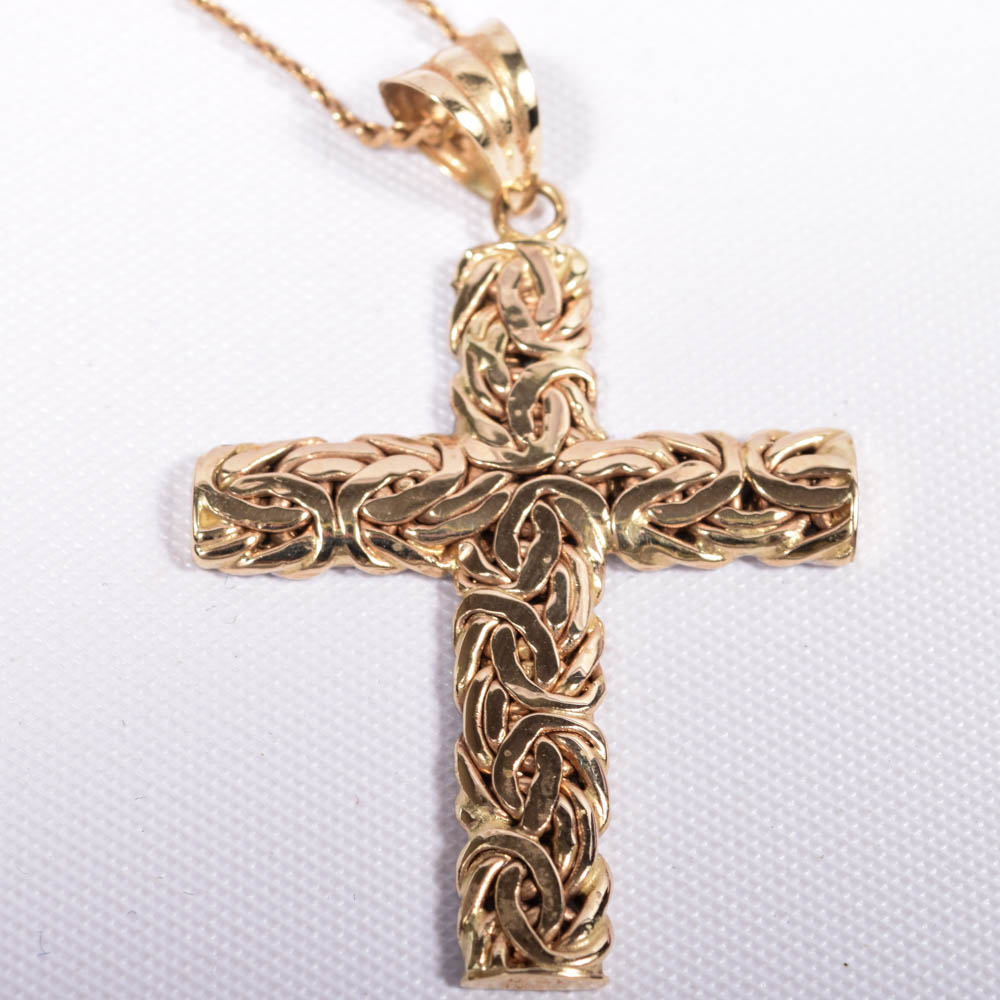 Atasay Kuyumculuk Turkish 14K Yellow and White Gold Byzantine Cross Pendant