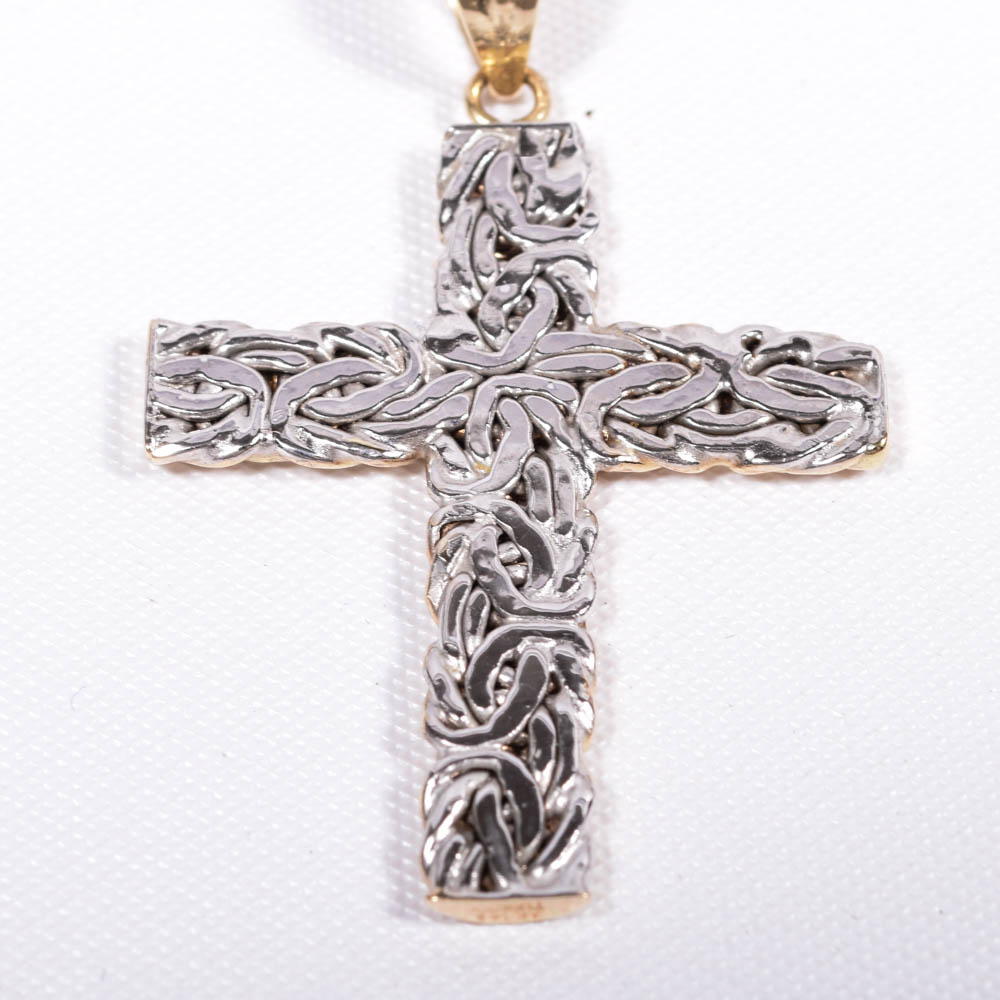 Atasay Kuyumculuk Turkish 14K Yellow and White Gold Byzantine Cross Pendant