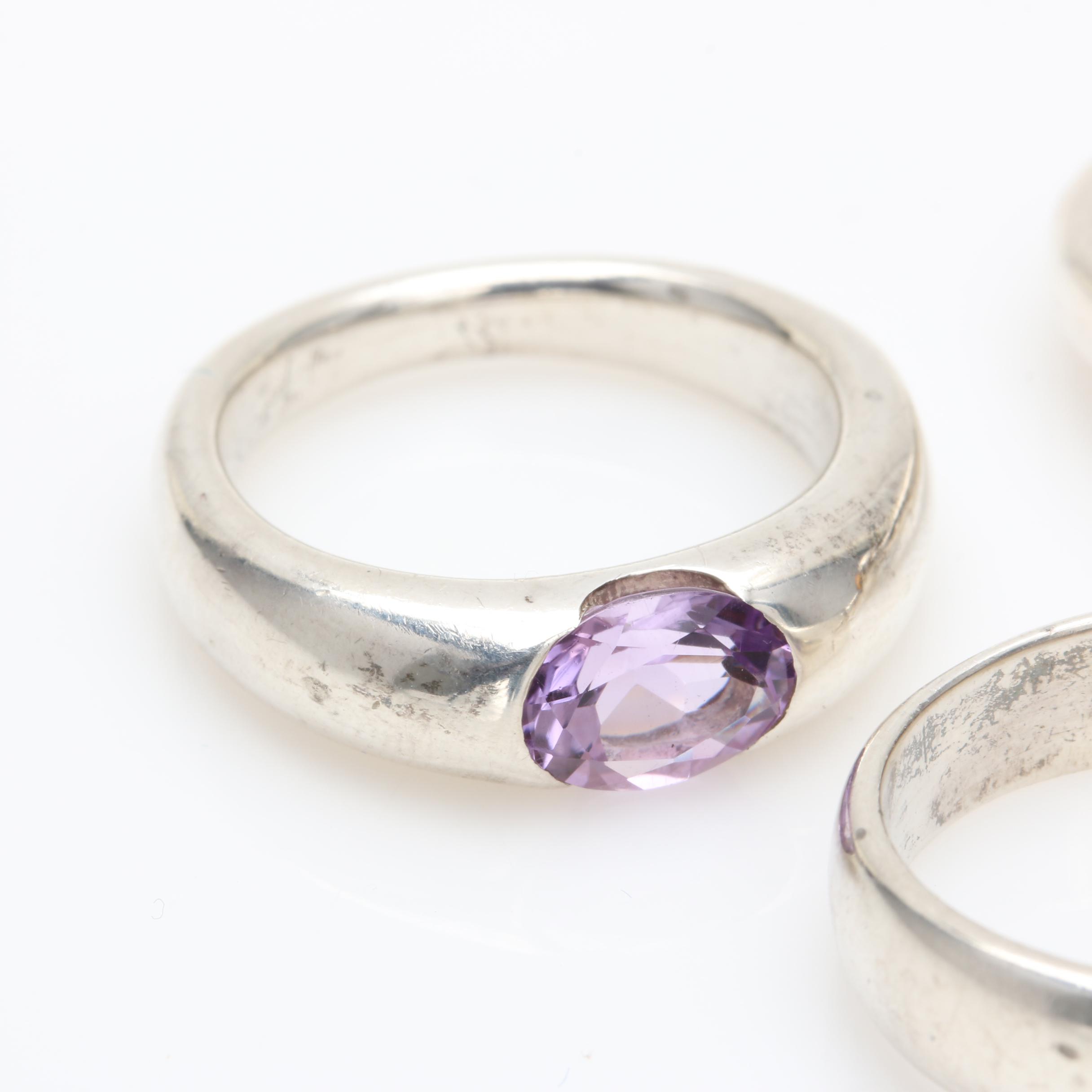Sterling Silver Amethyst and Gemstone Rings