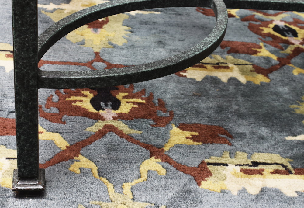 Contemporary Verdigris Metal and Glass Coffee Table