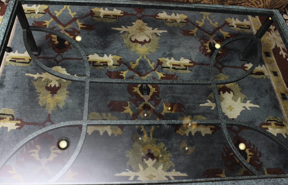 Contemporary Verdigris Metal and Glass Coffee Table