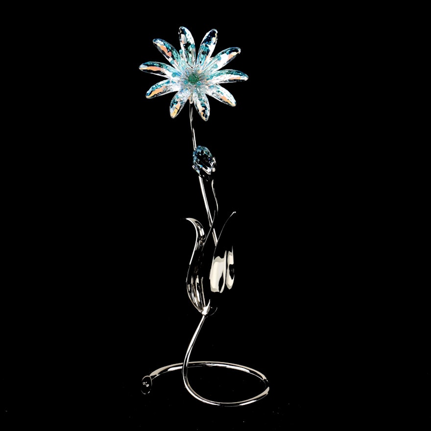 Retired Swarovski Crystal "Dellaria" Paradise Flower in Aquamarine with Box