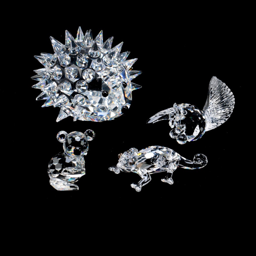 Swarovski Crystal Hedgehog, Gecko, Anteater, and Koala Figurines