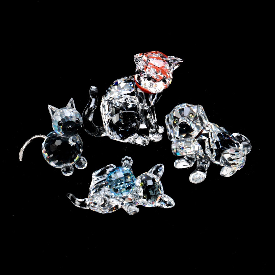 Swarovski Crystal Cat and Dog Figurines